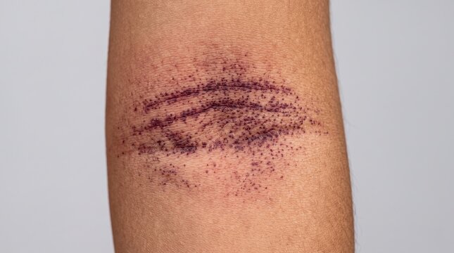 Severe petechiae, purpura or hematoma bruising on the inner arm, trauma or vascular skin condition concept.