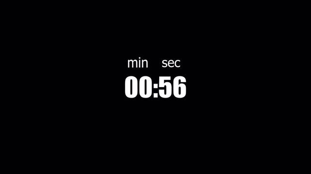 1 minute 30 second countdown animation from 90 to 0 second complete in 8 second with transparent background in 4k.