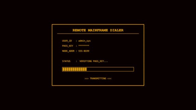 Retro mainframe dialer computer interface loading progress 4K video