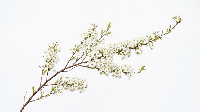 Delicate white flowering branch with many small blossoms