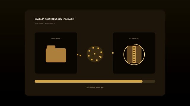 Data compression progress animation on computer screen
