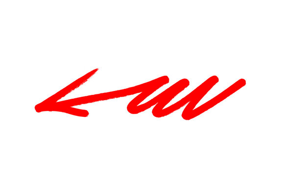 Red scribble zigzag arrow pointing left, hand drawn brush squiggle with sharp arrowhead and rough marker texture, red ink vector isolated on white background and business concepts