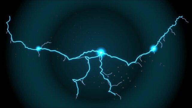 Electric lightning bolt discharge background, glowing blue plasma energy sparks, voltage electrical current overlay for motion