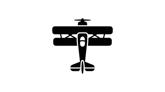 Vintage Biplane Aircraft Silhouette Top View.