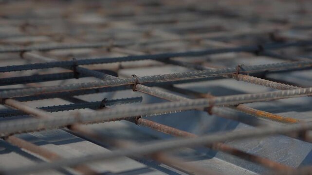 Steel Rebar Cage Inside Formwork for Concrete Foundation Construction