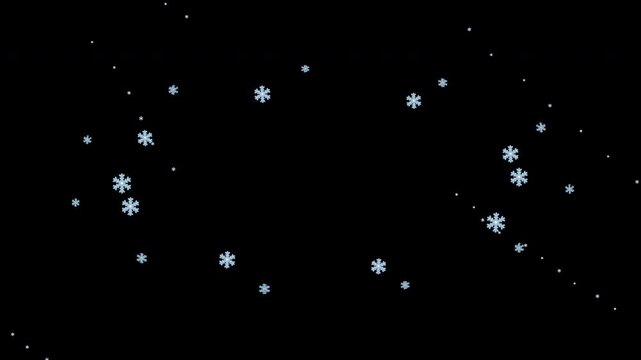 Elegant premium winter transparent overlay background featuring geometric snowflakes moving in a subtle elliptical halo around a clean central space, combined with gentle falling snowfall for luxury h