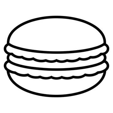Black and white line art illustration of a sweet French macaron cookie