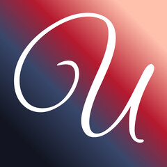 Elegant lowercase letter u written in white calligraphic script isolated against a vibrant smooth red and blue gradient background surface © Harsh