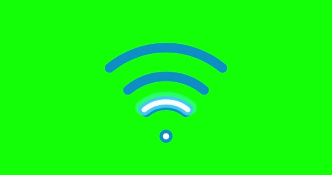 Grid of blue wireless signal symbols with white glowing highlights. Set against a chroma key green background for easy editing. Perfect for technology reviews and connectivity explainers.