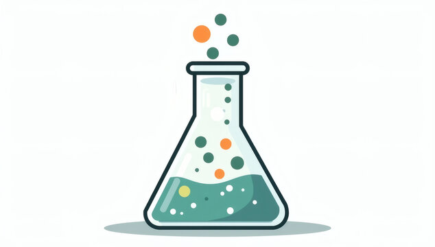 A science flask with green and orange bubbles rising, symbolizing chemical reactions and scientific research experiments