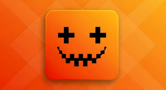 Halloween icon features a pixelated face on an orange background