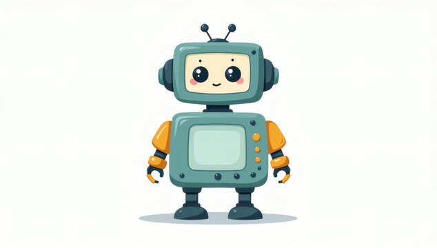 Cute robot with big eyes and antenna, cartoon character illustration