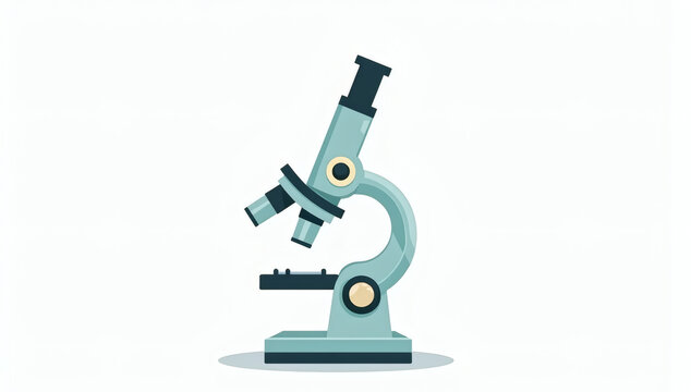 Flat vector illustration of a professional laboratory microscope for scientific research, medical analysis, and biology education on a white background