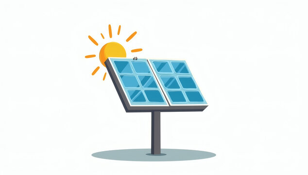 Renewable energy solar panel system with sun vector illustration for sustainable clean power generation