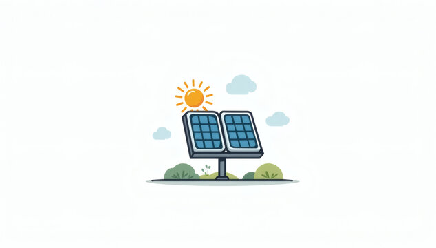Eco friendly solar panel energy system illustration featuring shining sun and green environment for sustainable renewable power generation