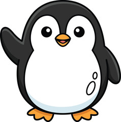 Fototapeta premium Cute cartoon penguin waving, friendly arctic animal character vector graphic, black and white baby penguin illustration for children books