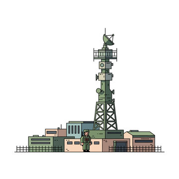 Radio Tower and Military Outpost with Soldier