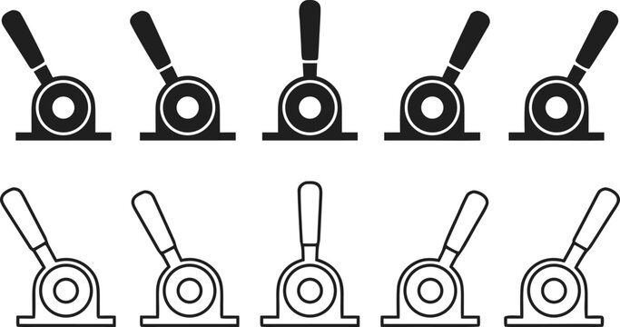 Mechanical Lever and Control Switch Vector Icon Set featuring Solid and Linear Designs for Industrial Machinery Dashboard Interfaces Technical Panels and Game Development
