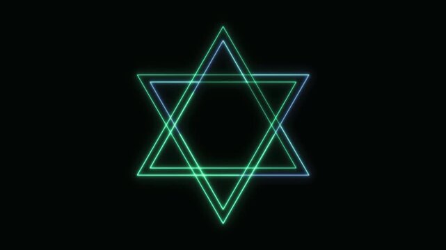 Star of David Neon Seamless Loop 4K Black Background Animated Promotional Typography for Video Editing