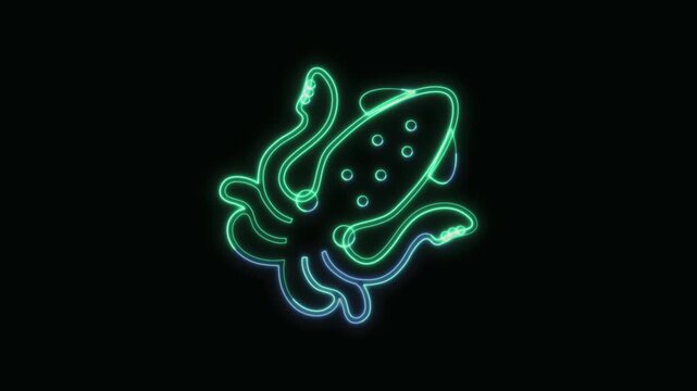 Squid Icon Neon Seamless Loop 4K Black Background Animated Promotional Typography for Video Editing