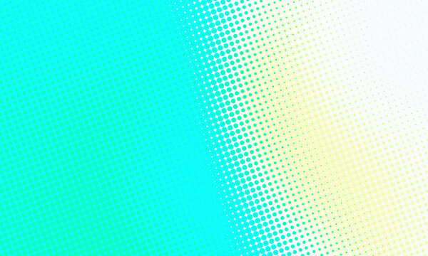 Abstract halftone background with a vibrant cyan to yellow gradient transition and circular dot pattern design