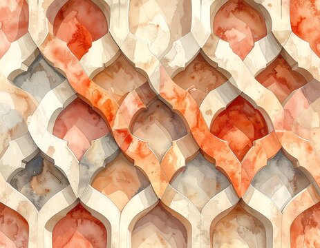 Seamless pattern of interlocking igeta well crib lattice with soft watercolor wash