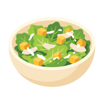 Fresh green caesar salad with crunchy croutons in a bowl