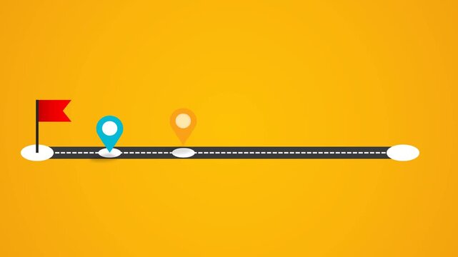 Animated Straight Road Timeline Infographic with Start Finish Flags and Four Map Pins
