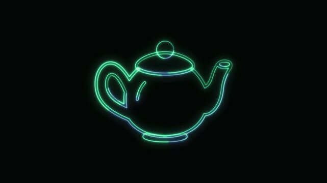 Teapot Icon Neon Seamless Loop 4K Black Background Animated Promotional Typography for Video Editing