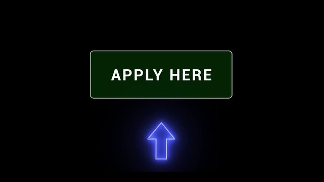 Green Apply Here Button Animation with Glowing Neon Blue Up Arrow Call to Action on Black Background