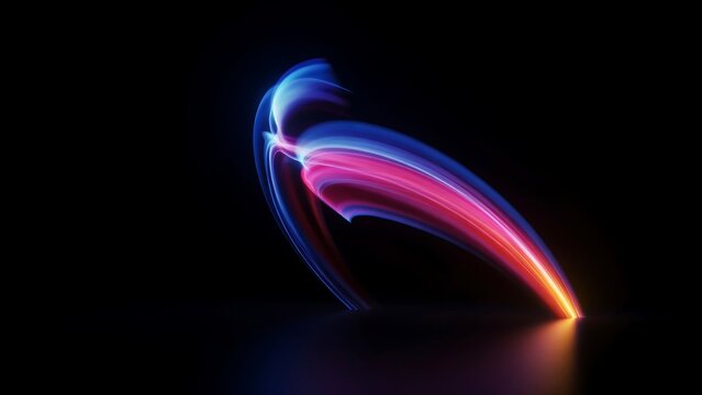 Abstract Swirl of Vibrant Blue and Pink Light Trails with Orange Glow on Black Background