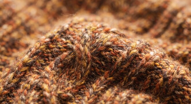 Close up of brown knitted wool fabric texture for autumn background