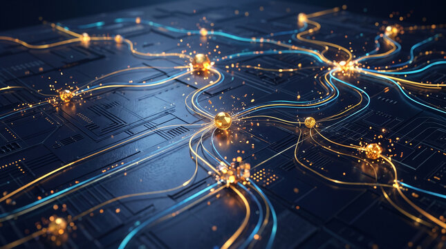 Abstract Artificial Intelligence Neural Network and Futuristic Digital Data Connection Background