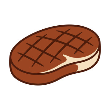Grilled beef steak piece with brown char marks in a simple flat vector illustration style