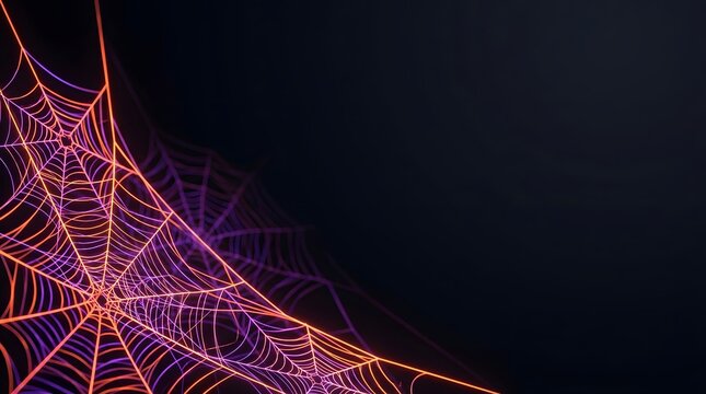 Colorful glowing spider web on dark background
