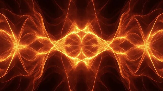 Abstract Fire Waves Forming Symmetrical Geometric Patterns in Glowing Orange Motion Graphic
