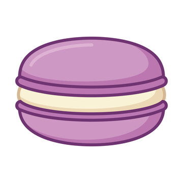 A single purple macaron cookie with cream filling in a simple flat vector illustration style