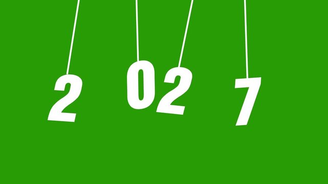 Hanging 2027 numbers swinging on a green background for new year