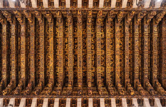 Interior view from the marvelous palace Llotja de la Seda in Valencia, Spain. May-20-2025
