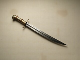 Fototapeta premium Antique brasshilted short sword with a curved steel blade