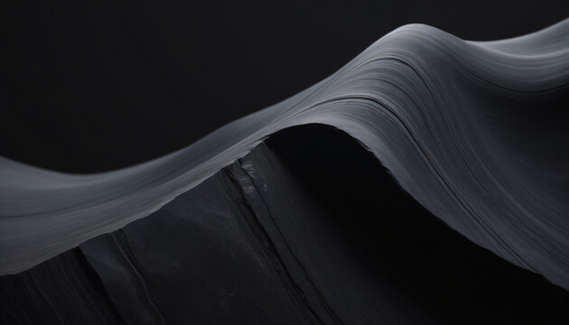 Abstract minimalist dark grey fluid fabric waves with smooth curves