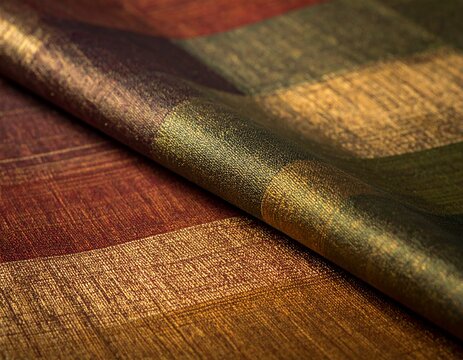 Checkered Metallic Zari Woven Silk Fabric Texture Close Up