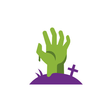 Halloween Zombie Hand Rising from Grave Vector Illustration Icon for Spooky Seasonal Design and Festive Creepy Horror Party Decorations