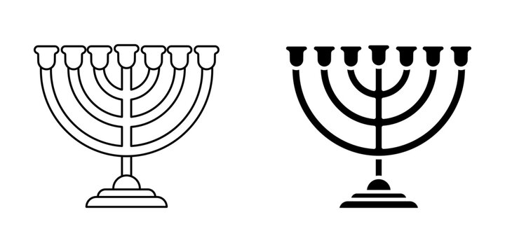 Menorah icon for hanukkah holiday celebration flat outline and silhouette in black