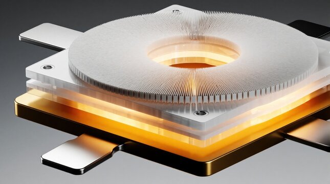 Macro view of optical encoder disc with radial lines for motion sensing. High precision industrial component uses micro scale pattern for rotation feedback in robotic systems. Advanced automation