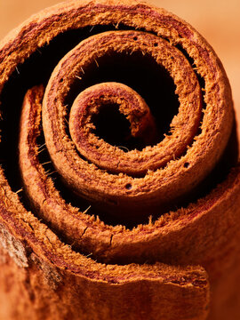 Macro photography of cinnamon stick close-up in warm tones
