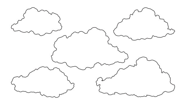 Set of clouds illustration in the sky in black stroke design. Cloud vector design.