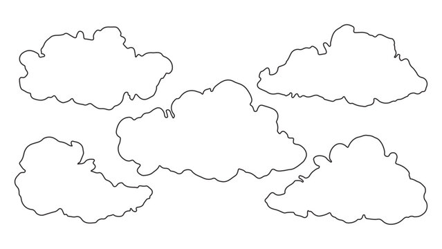 Set of clouds illustration in the sky in black stroke design. Cloud vector design.
