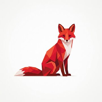 Low Poly Geometric Red Fox Vector Illustration Isolated on White Background. Modern Sitting Wild Animal Character Design in Simple 2D Flat Style for Creative Projects, Logos, and Icons.