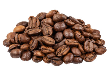 Fototapeta premium A pile of roasted coffee beans isolated on a white background for culinary and beverage concepts